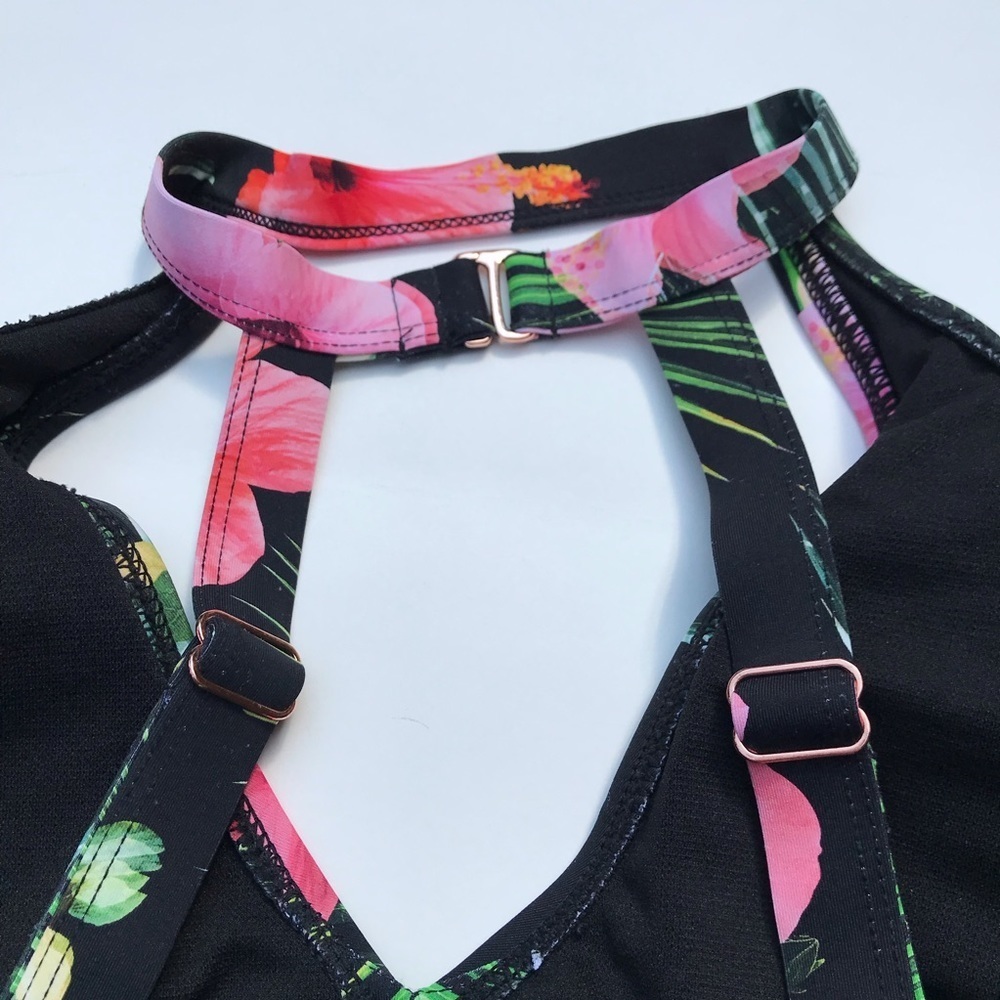NEW Tinibikini Swimsuit Floral Print Black Small - Picture 3 of 5